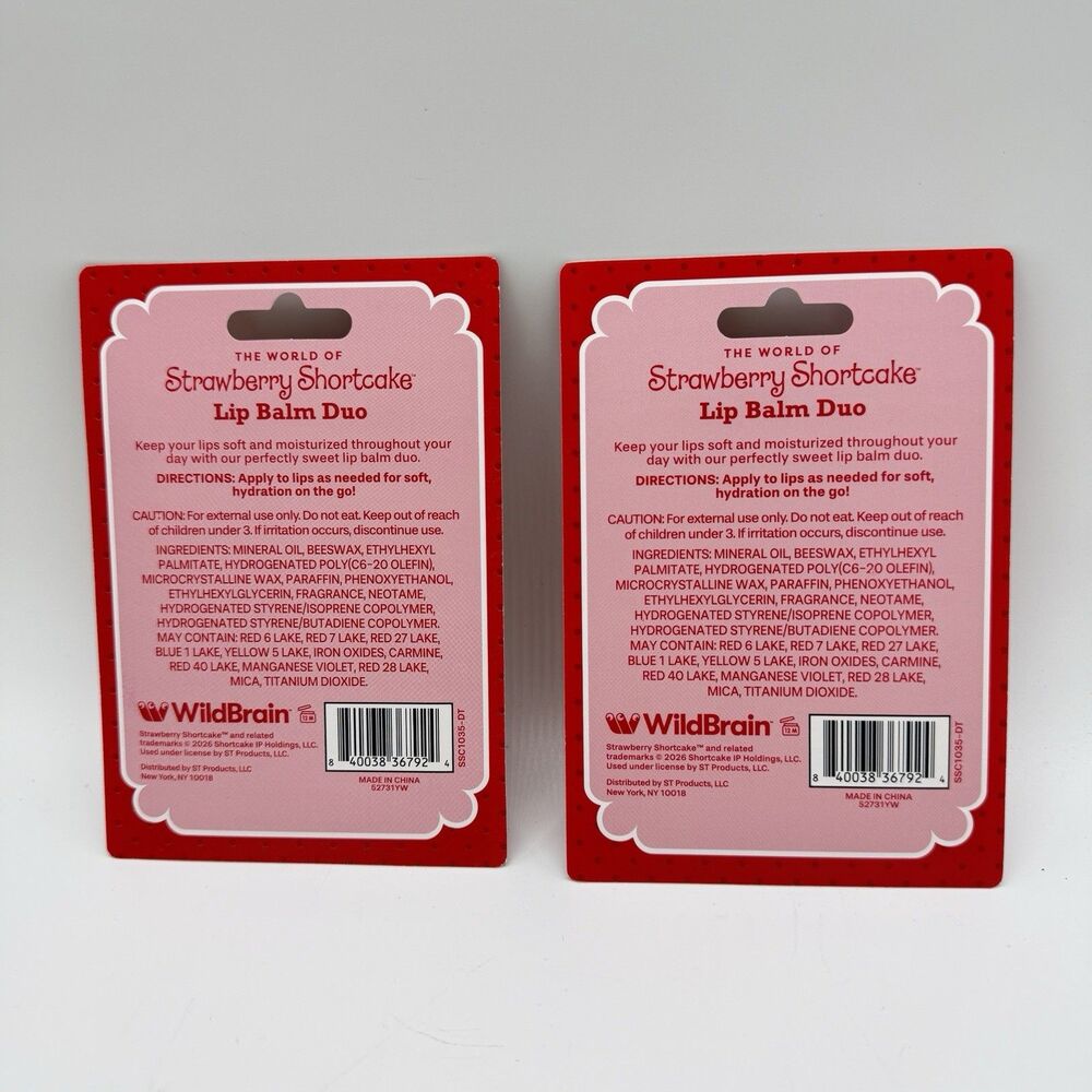 The World Of Strawberry Shortcake Lip Balm Duo Fresh Strawberry & Lemon Pie New - Picture 2 of 3